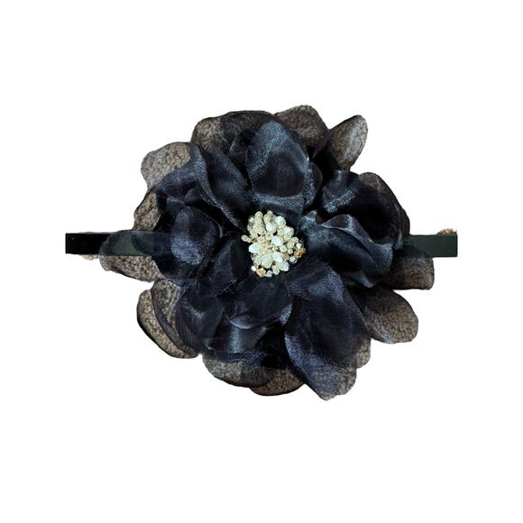 NWT White House Black Market Belt Flower Black Women\'s XS Leather 31.5” Long